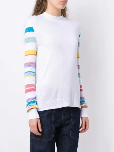 Shop Andrea Bogosian Striped Sleeves Knitted Top In White