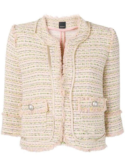 Shop Pinko 3/4 Sleeve Tweed Jacket In Neutrals