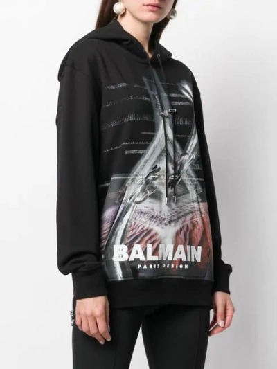 Shop Balmain Logo Printed Hoodie In Black