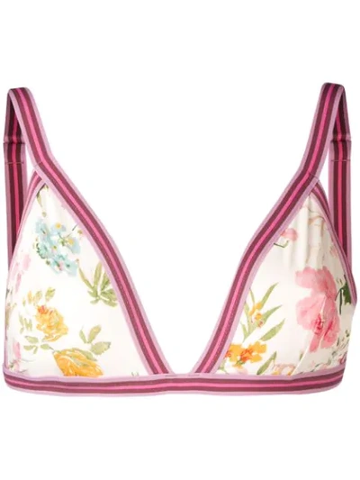 Shop Zimmermann Floral Print Bikini Top In Neutrals ,pink