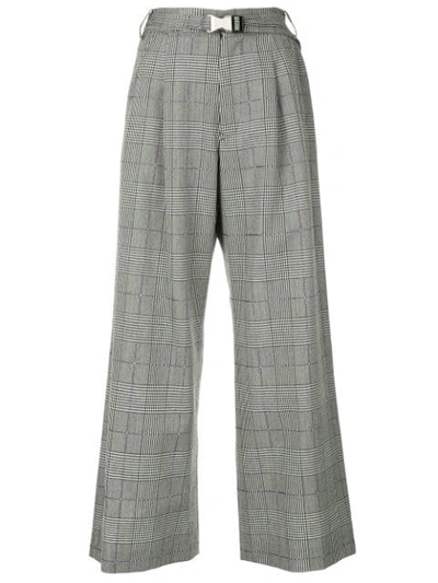Shop Ujoh Checked Wide Leg Trousers In Grey