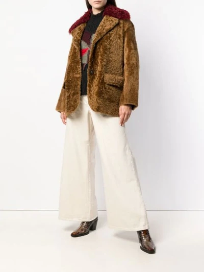 Shop Sylvie Schimmel Oversized Collar Shearling Coat - Brown