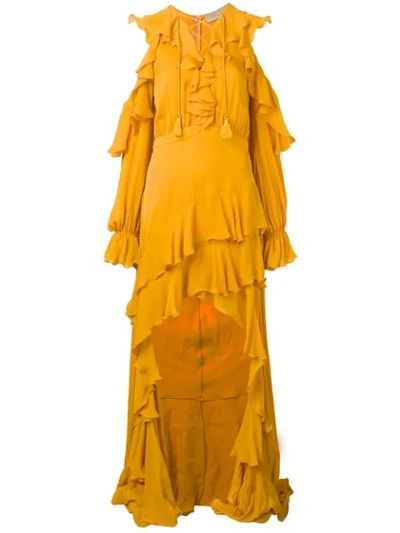 Shop Elie Saab Long Ruffed Dress In Yellow