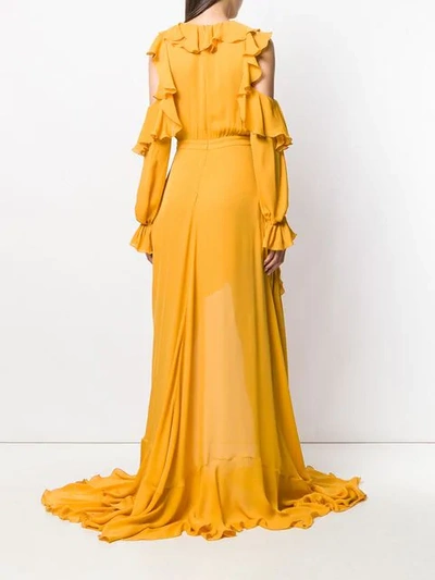 Shop Elie Saab Long Ruffed Dress In Yellow