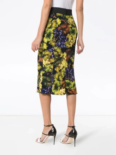 Shop Dolce & Gabbana Grape-print Silk-blend Cady Midi Skirt - Green