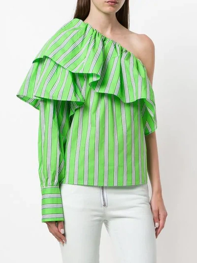 Shop Msgm Asymmetric Ruffle Trim Shirt In Green