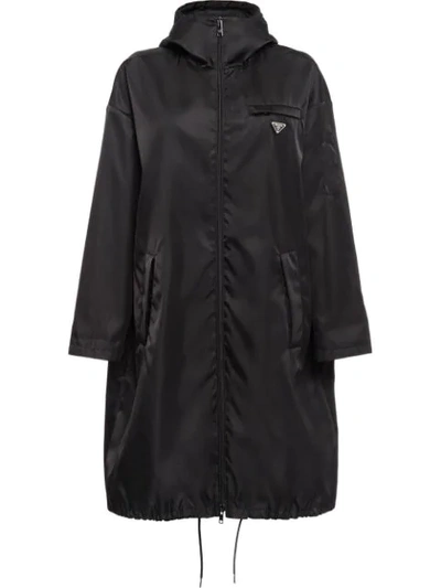 Shop Prada Zip Up Mid-length Hooded Coat - Black