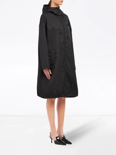 Shop Prada Zip Up Mid-length Hooded Coat - Black