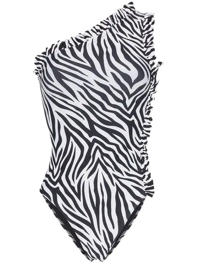 Shop Leslie Amon Tami Zebra Print Swimsuit In Black