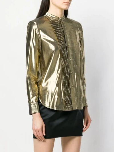 Shop Saint Laurent Front Pleats Metallic Shirt In Gold