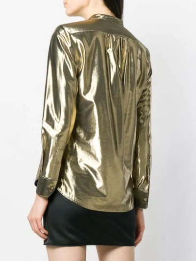 Shop Saint Laurent Front Pleats Metallic Shirt In Gold