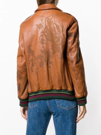 Shop Etro Leather Bomber Jacket In Brown