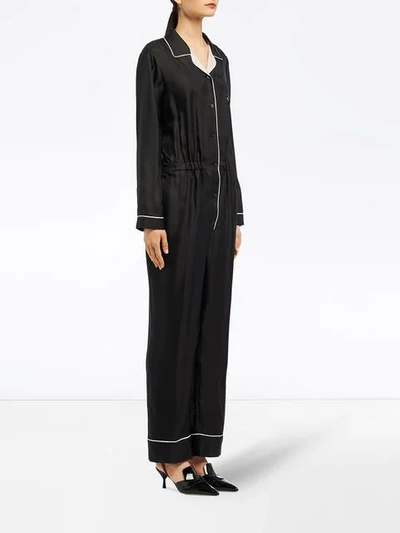Shop Prada Silk Logo Jumpsuit In F0yl5 Black/opaline/white
