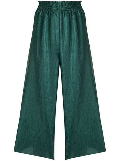 Shop Forte Forte Cropped Wide Leg Trousers In Green