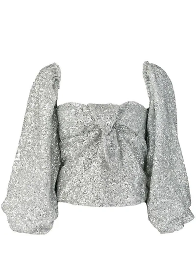 Shop Attico Sequin Embroidered Blouse - Silver