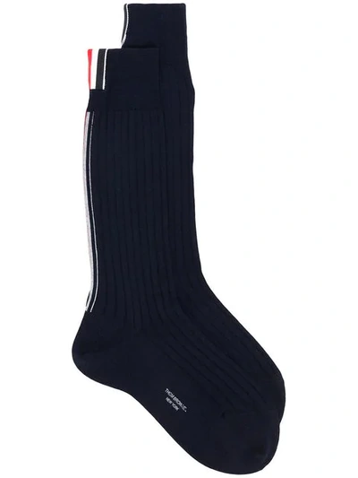 Shop Thom Browne Ribbed Socks In Blue