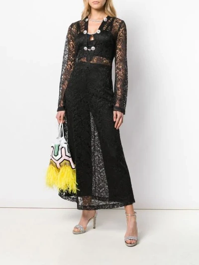 Shop Alessandra Rich Embroidered Lace Long Dress In Black