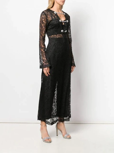 Shop Alessandra Rich Embroidered Lace Long Dress In Black