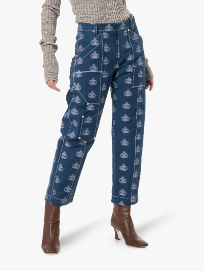 Shop Chloé Logo Print Cropped Jeans In 102 - Blue