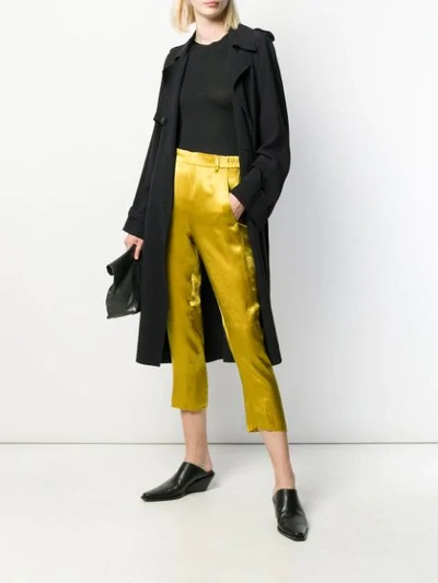 Shop Ann Demeulemeester Cropped Satin Trousers In Green