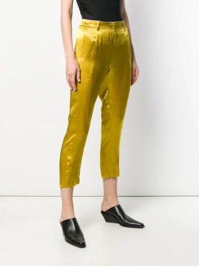 Shop Ann Demeulemeester Cropped Satin Trousers In Green