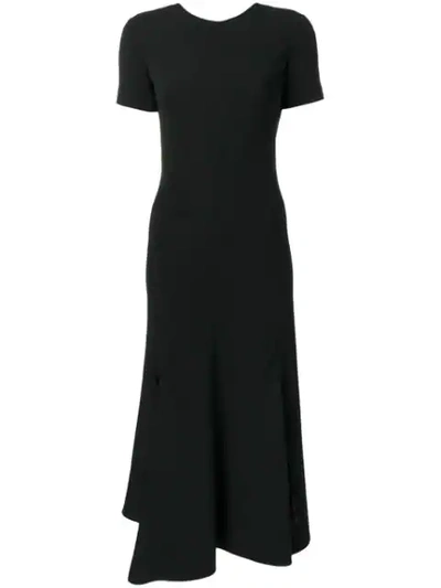 Shop Victoria Beckham Asymmetric Short Sleeve Dress In Black