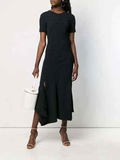 Shop Victoria Beckham Asymmetric Short Sleeve Dress In Black