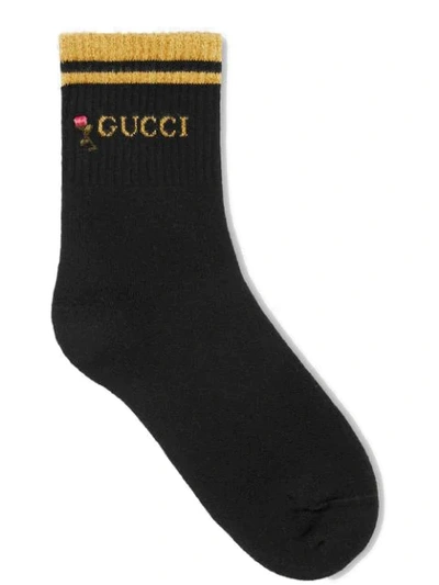 Shop Gucci Flower Motif Socks In Black