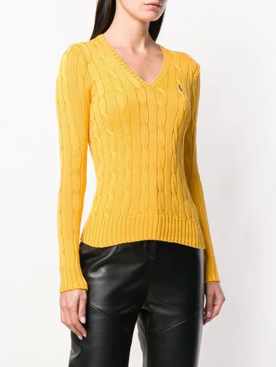 Shop Polo Ralph Lauren Cable Knit Jumper - Yellow