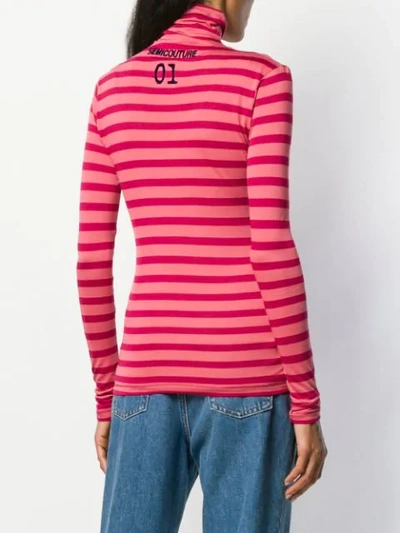 Shop Semicouture Stripe Roll-neck Top In Pink