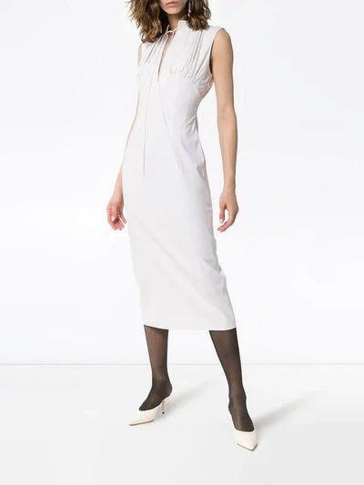 Shop Aleksandre Akhalkatsishvili Sleeveless High Neck Fitted Midi Dress In White