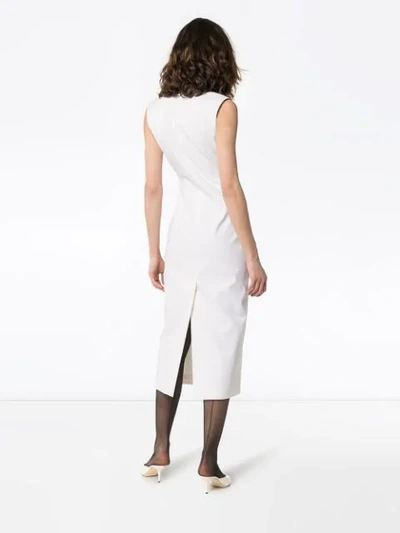 Shop Aleksandre Akhalkatsishvili Sleeveless High Neck Fitted Midi Dress In White