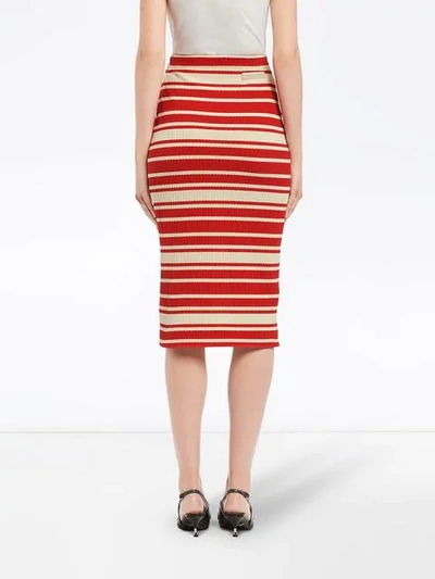 Shop Prada Striped Pencil Skirt - Red