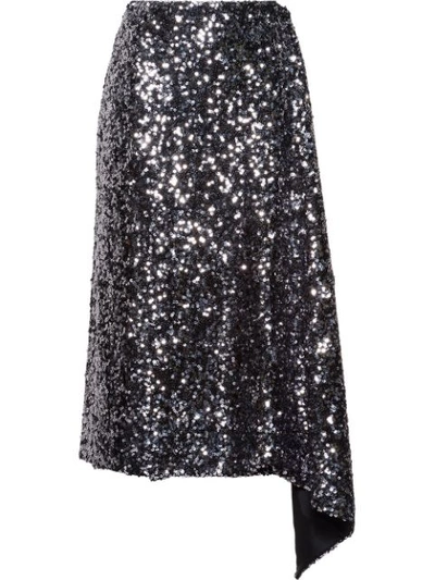 Shop Miu Miu Draped Sequined Skirt In Silver