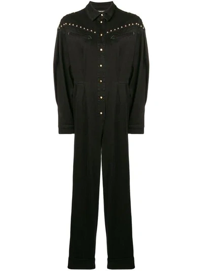 Shop Alberta Ferretti Studded Western Denim Jumpsuit In Black