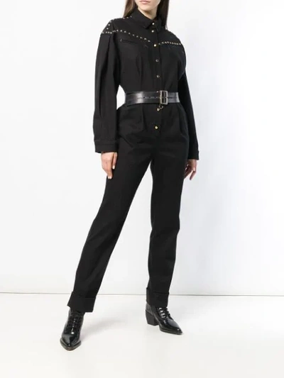 Shop Alberta Ferretti Studded Western Denim Jumpsuit In Black