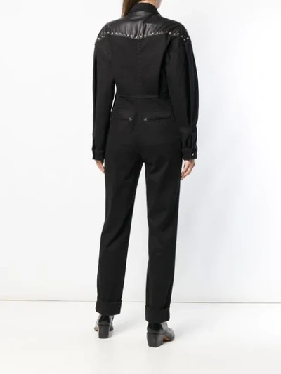 Shop Alberta Ferretti Studded Western Denim Jumpsuit In Black