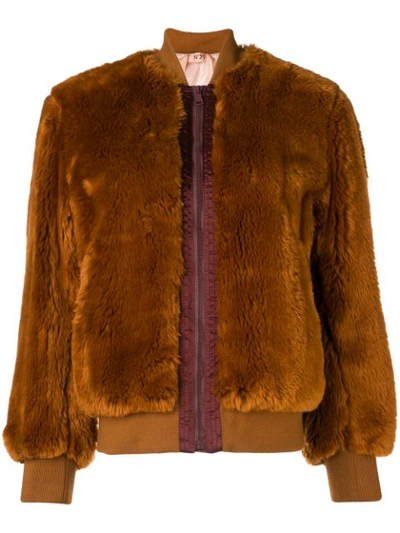 Shop N°21 Nº21 Faux Fur Bomber Jacket - Brown
