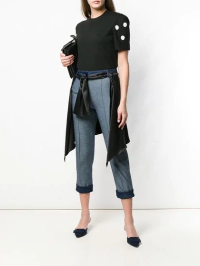 Shop Hellessy Cropped Wrap-around Shirt Jeans In Blue