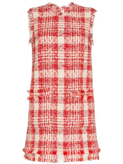 Shop Msgm Check Tweed Mini Dress In Red