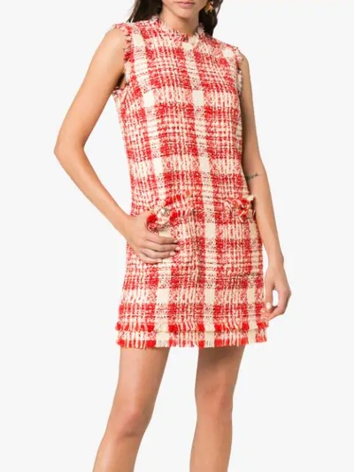 Shop Msgm Check Tweed Mini Dress In Red