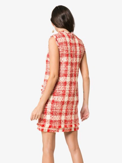 Shop Msgm Check Tweed Mini Dress In Red