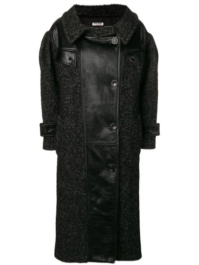 Shop Miu Miu Double Breasted Coat - Black