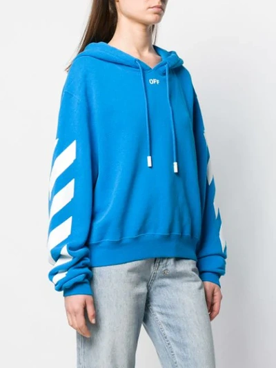 Shop Off-white Stripe Sleeve Drawstring Hoodie - Blue