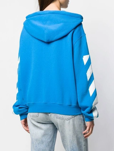 Shop Off-white Stripe Sleeve Drawstring Hoodie - Blue