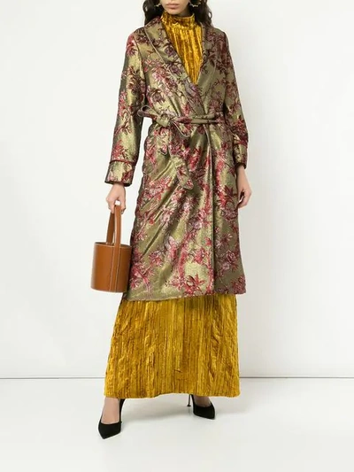 Shop F.r.s For Restless Sleepers Floral Embroidered Robe Coat In Gold