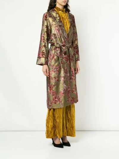 Shop F.r.s For Restless Sleepers Floral Embroidered Robe Coat In Gold