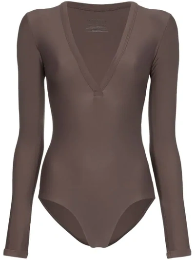 Shop Matteau Maillot Long-sleeve Swimsuit In Brown