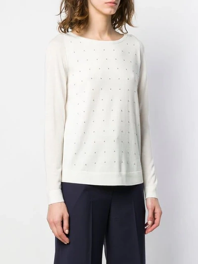 AKRIS PUNTO BEAD EMBELLISHED KNITTED TOP - 白色