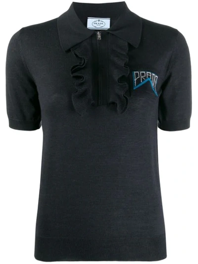 Shop Prada Short-sleeved Knit Polo Top - Blue